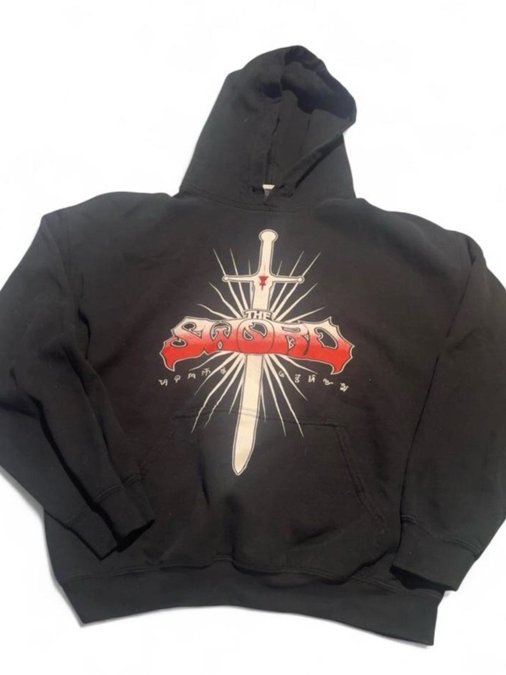 Gildan Black Hoodie with Red and White Sword Graphic